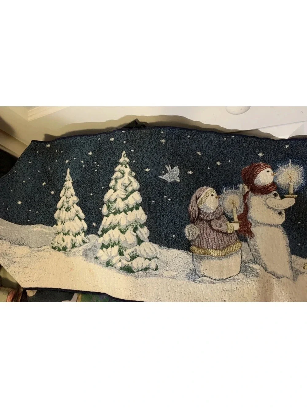 VTG Tapestry Christmas Table Runner Come All Ye Faithful Sandi Gore Evans Snow
